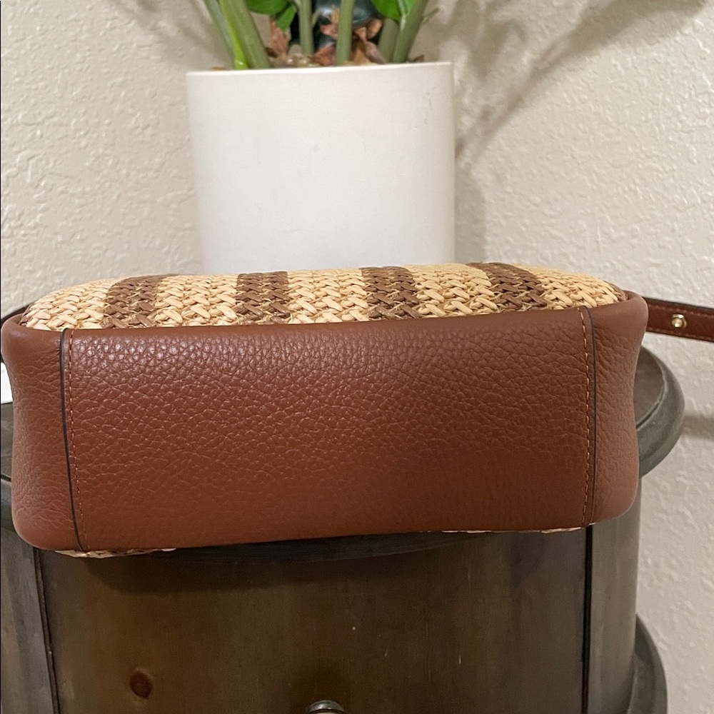 COACH Hadley Brown and Natural Woven Straw Crossbody Bag - Picture 4 of 9